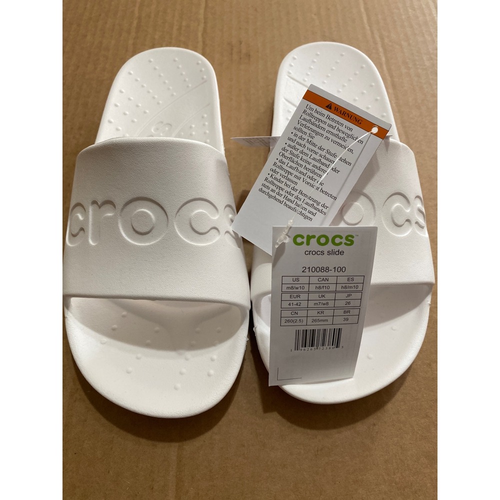 Crocs Classic Logo White Slip On Slides Women's 10 Men 8 Sandals 210088-100 NWT - Picture 5 of 7